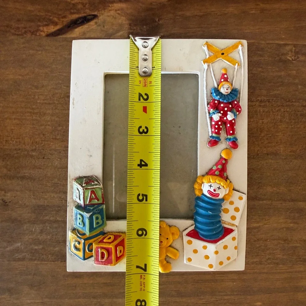 Vintage 1990 Alberte Price Clown Teddy Bear Toy Theme 3D Photo Frame White